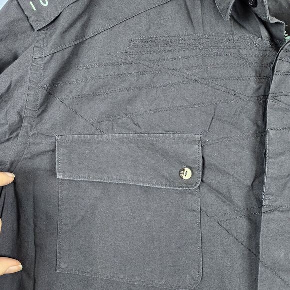 Rocawear Y2K Hip Hop Long Sleeve Button Shirt Embroidered Pyramid Logo Mens 2X - Picture 5 of 16